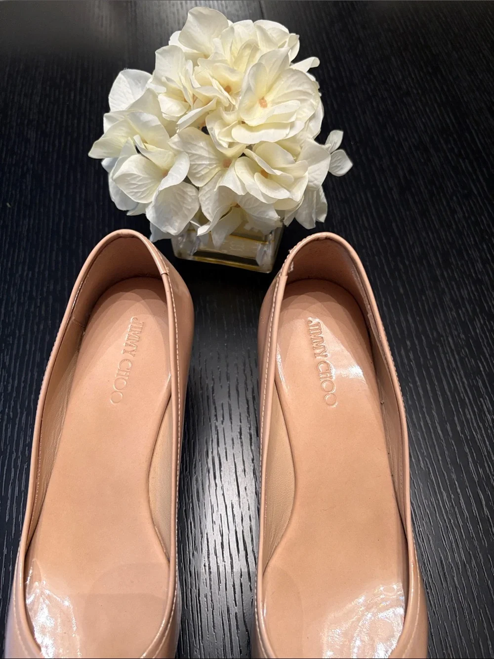 Jimmy Choo Nude Peep-Toe Platform Pumps